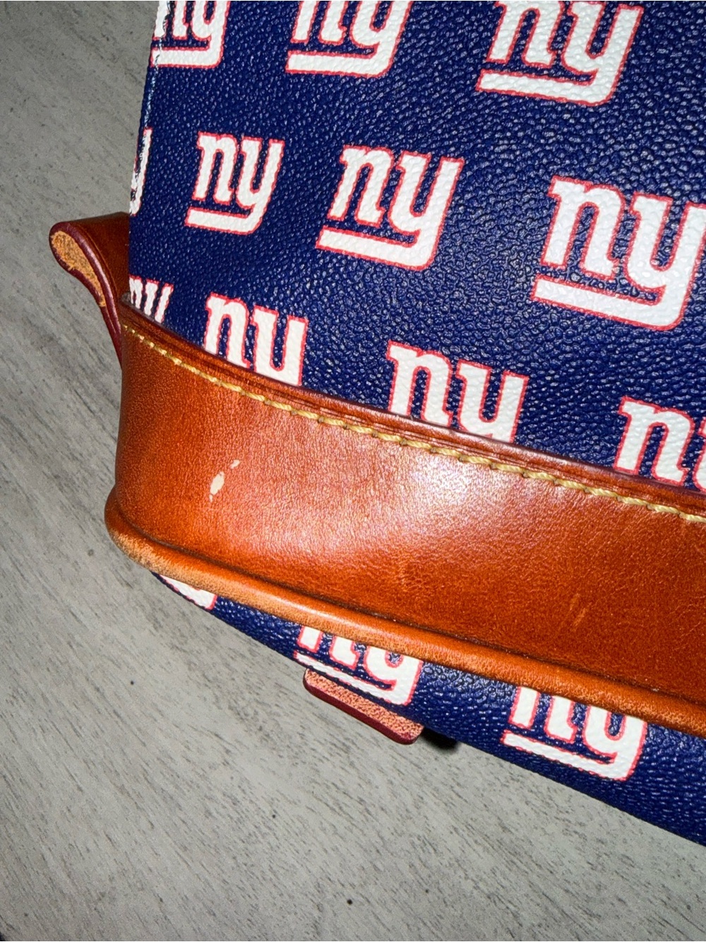 Dooney & Bourke Navy NY Giants Logo Satchel with Brown Trim and Red Interior - Picture 10 of 14